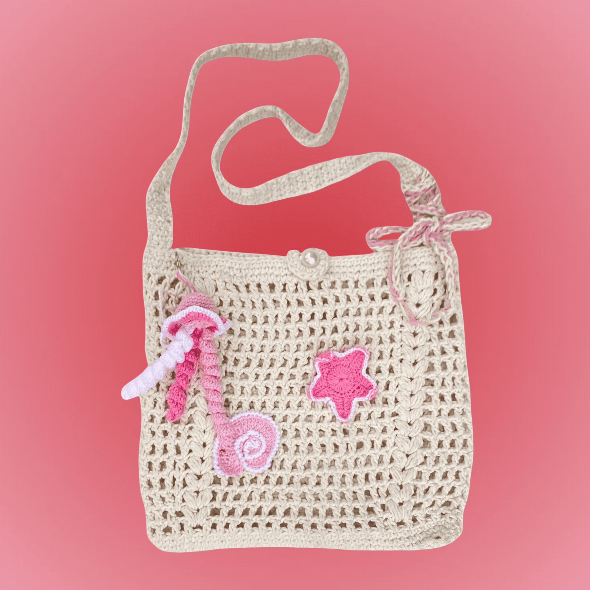 Bolsa Crochê Mar água viva artesanal feito à mão