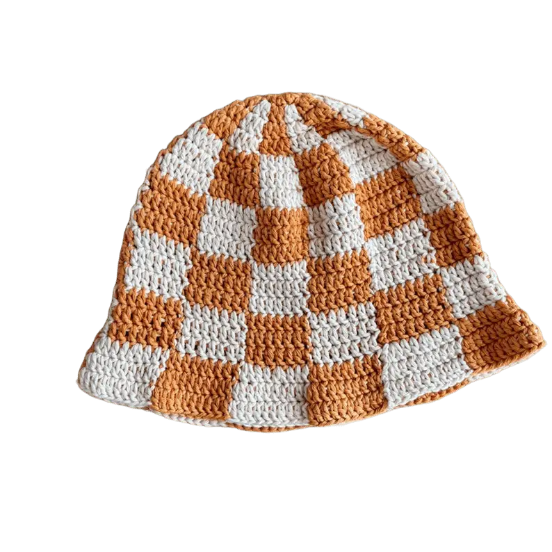 Chapéu Bucket de Crochê xadrez