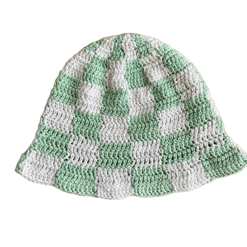 Chapéu Bucket de Crochê xadrez