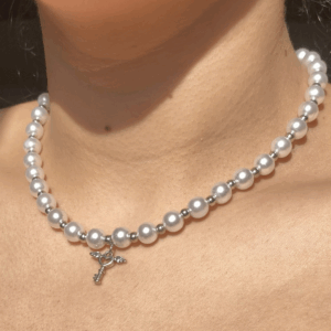 colar perolas e prata miçanga feito a mao artesanal