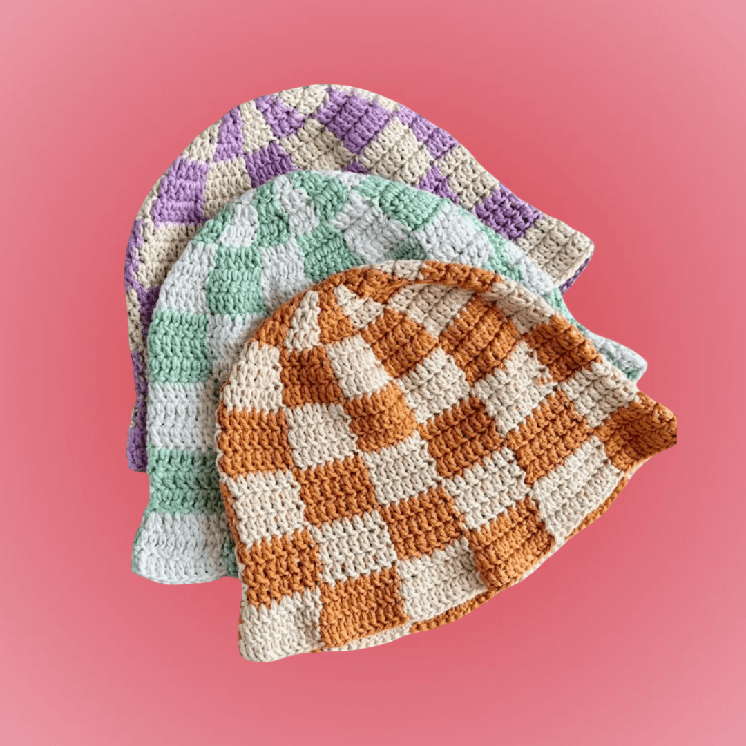 Bucket chapéu / chapeu xadrez feito a mão artesanal